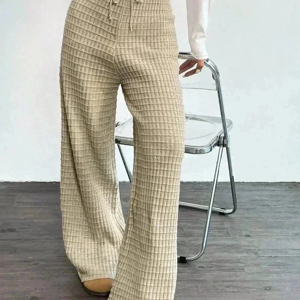 Khaki Casual Women's Flare Knitted Pants - Picture 3 of 6